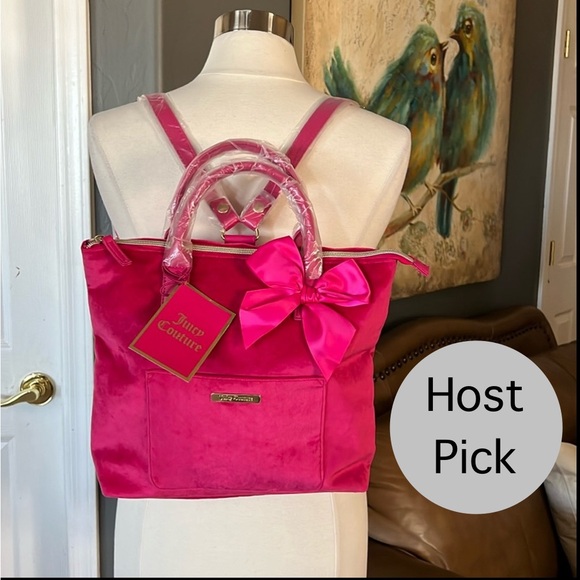 Juicy Couture Handbags - ⭐️ NWT JUICY COUTURE Pink Velour Bow Backpack